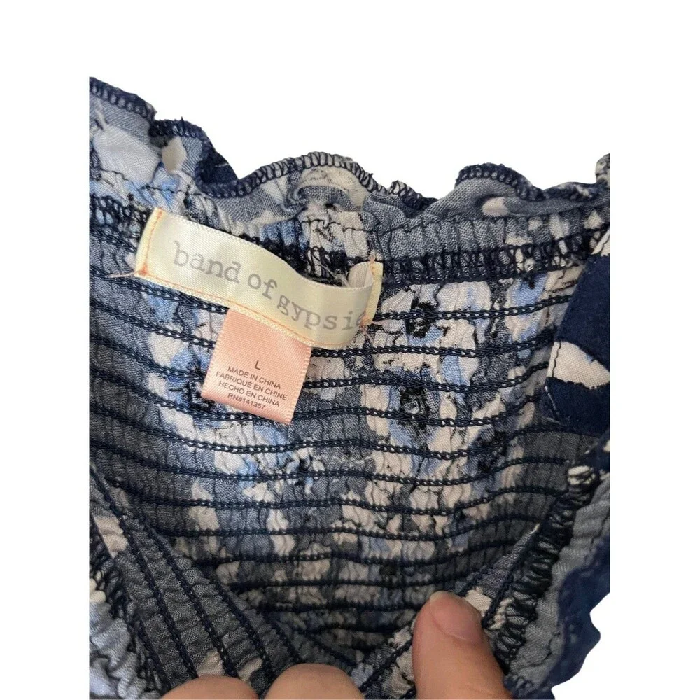 Band Of Gypsies Tiered Ruffle Mini Dress Blue Floral Large